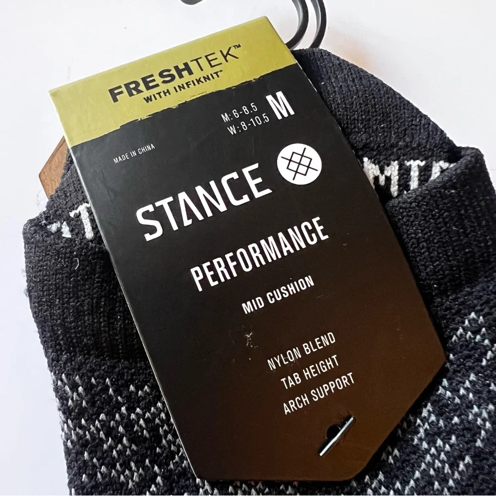 STANCE PERFORMANCE MID CUSHION FRESHTEK ATHLETIC SOCKS BLACK UNISEX MEDIUM NWT